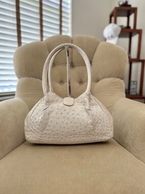 VTG Auth EILEEN KRAMER Genuine Ostrich  Bone Ruched Satchel Shoulder Bag